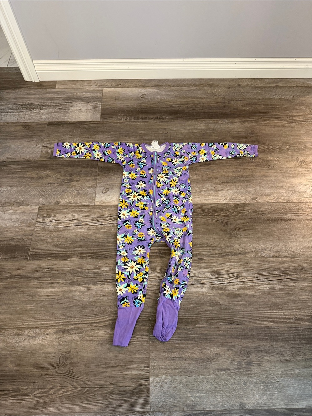 Bonds Purple Floral Kids One-Piece Pajamas with Zipper